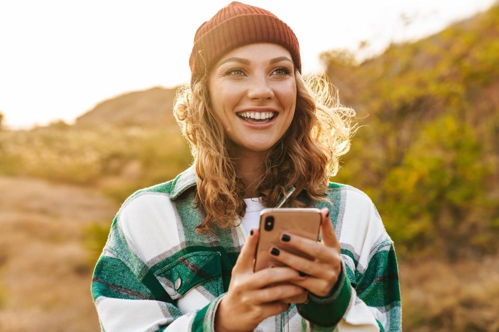 woman with dental crown in fishers,IN